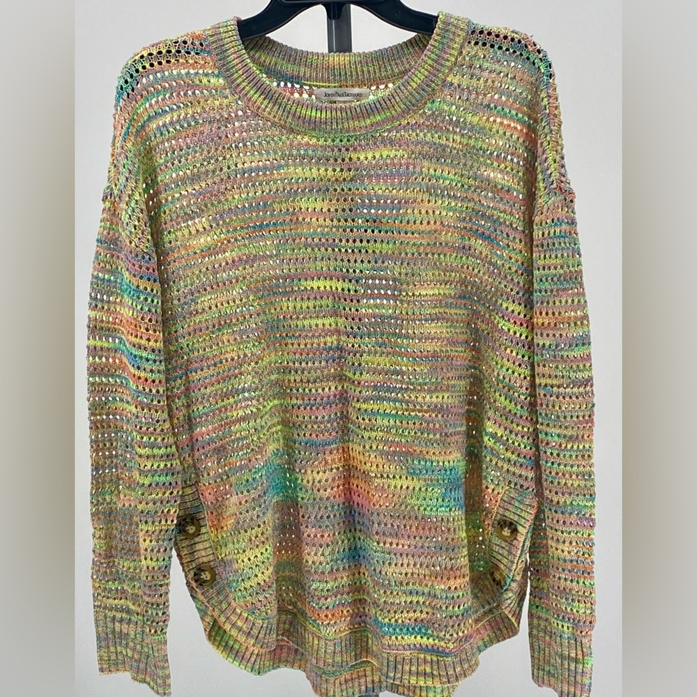 John Paul Richard multicolor open-knit sweater with side buttons NWOTS